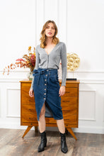 Load image into Gallery viewer, R.Display Belted Denim Midi Skirt