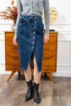 Load image into Gallery viewer, R.Display Belted Denim Midi Skirt