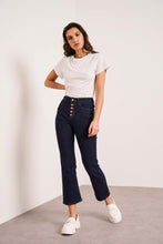 将图片加载到图库查看器,Oraije Cropped Wide-Leg Denim Buttoned Jeans