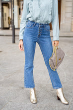 Afbeelding in Gallery-weergave laden, Oraije Blue Cropped Flare Buttoned Jeans
