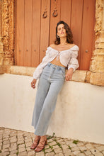 将图片加载到图库查看器,Oraije Ripped Bottom Wide-Leg Denim Jeans Wandeline