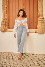 将图片加载到图库查看器,Oraije Ripped Bottom Wide-Leg Denim Jeans Wandeline