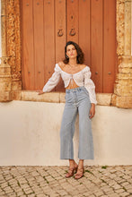将图片加载到图库查看器,Oraije Ripped Bottom Wide-Leg Denim Jeans Wandeline
