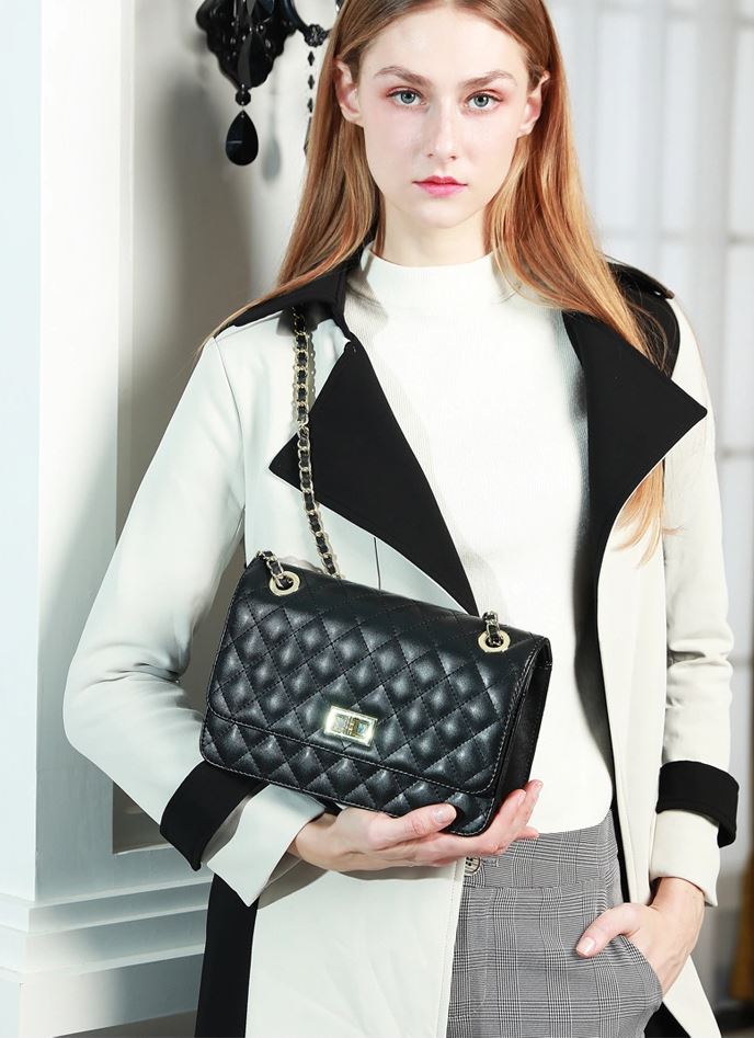 Black Diamond Pattern Leather Ladies Shoulder bag